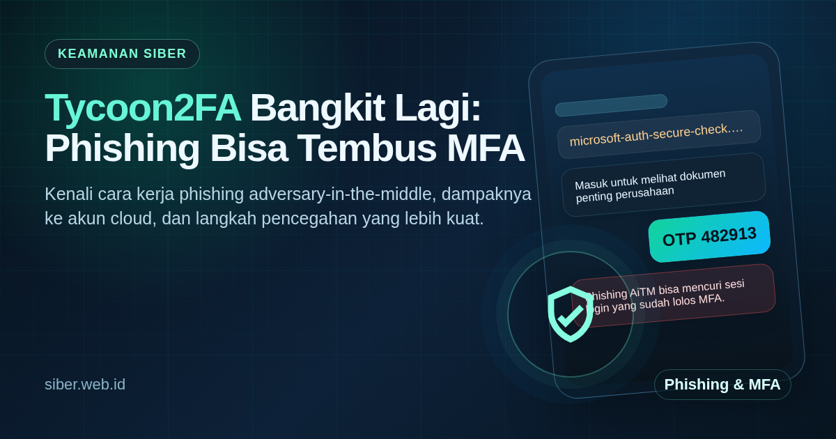Ilustrasi phishing Tycoon2FA yang dapat mencuri sesi login dan menembus MFA berbasis kode.