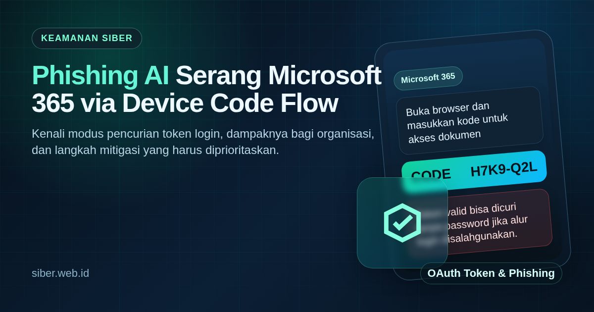 Ilustrasi phishing AI yang menargetkan Microsoft 365 melalui device code flow